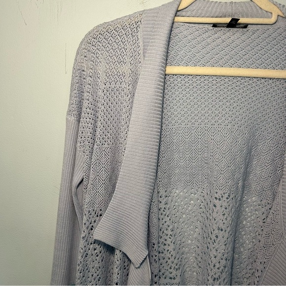 Eileen Fisher Sky Blue 70% Silk Knit 3/4 Sleeve Open-Front Cardigan Size SP - Picture 3 of 12